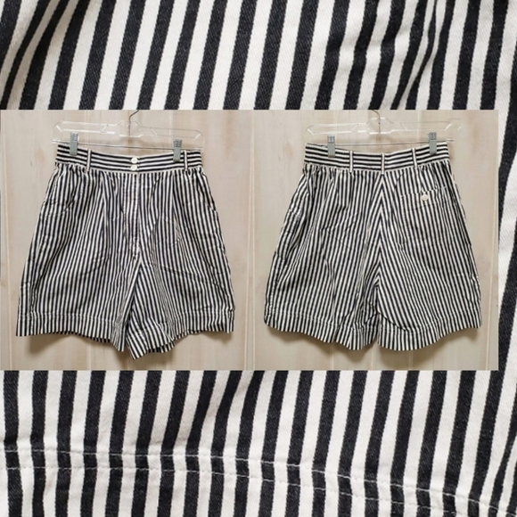 Vintage Izod High Rise Tailored B&W Striped Shorts Size 6 - Picture 1 of 13